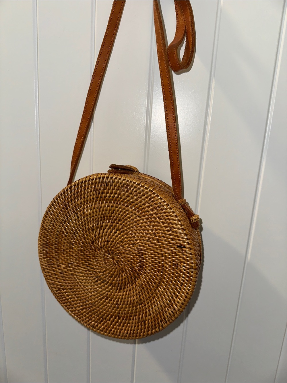 Round Woven Crossbody Bag in Brown - Picture 6 of 8